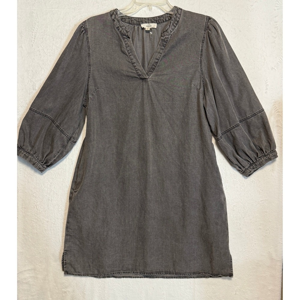 Entro Women's Gray Chambray Tunic Dress Size M Western Chic Prairie Country‎